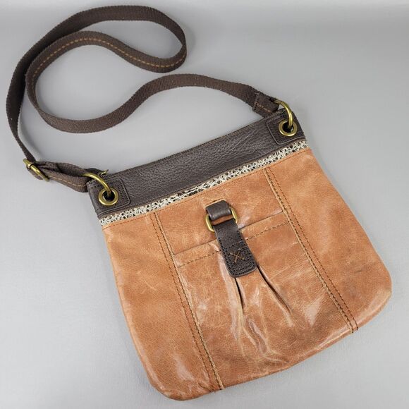 The Sak Womens Crossbody Bag Adjustable Strap Lined Zip Closure Leather Brown - Picture 1 of 12